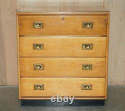 Antique Circa 1920 Light Oak Military Campaign Chest Of Drawers With Drop Front