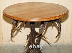 Antique German Black Forest Carved Rams Head Antler Supper Table Part Of A Suite