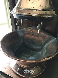 Antique Oak French Water Fountain Lavabo Copper Sink Unit
