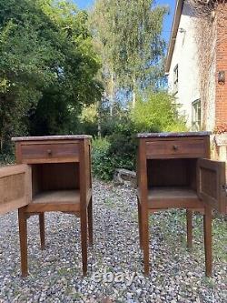 Antique Pair of French Oak Bedside Cupboards Cabinets