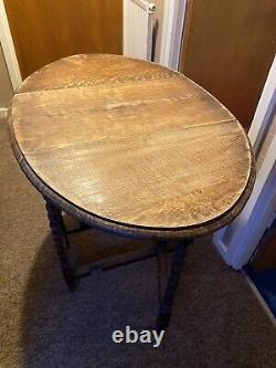 Antique Solid Dark Oak Turn Top Drop-Leaf Occasional Table, Barley Twist Legs