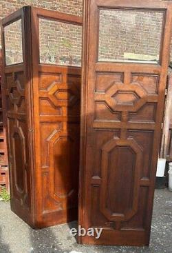 Antique Solid Oak Glazed Privacy screen room divider Brass Fixings Very Heavy