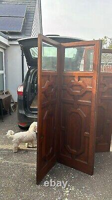 Antique Solid Oak Glazed Privacy screen room divider Brass Fixings Very Heavy