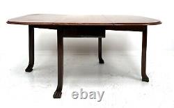 Antique Solid Oak Mahogany Drop Leaf Oval Kitchen Breakfast Dining Table