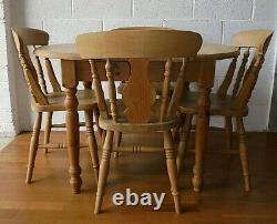 Antique Style Country Farmhouse Solid Pine Kitchen Dining Table & 4 Oak Chairs