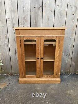 Antique Victorian Solid Oak Display China Bookcase Kitchen Glazed Cabinet