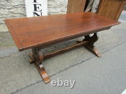 Antique vintage solid oak REFECTORY TABLE 6ft monk ends dining table early 20thC