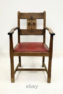 Art Deco Style Solid Oak Armchair Faux Leather Drop In Seat Carved FREE Delivery
