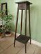 Arts And Crafts Tall Two Tier Hand Carved Ebonised/ Dark Oak Plant Stand