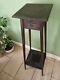 Arts And Crafts Tall Two Tier Hand Carved Ebonised/ Dark Oak Plant Stand