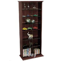 BOSTON Glass Collectable Display Cabinet CD DVD Storage Shelves Dark Oak MS1014