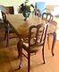 Beatiful Antique French Carved Oak Extending Dining Table And 4 Rush Chairs