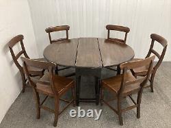 Beautiful Late 16th Century English Solid Oak Gateleg Dining Table & 6 chairs