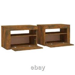 Bedside Cabinet Bedroom LED Light x 2 Nightstand with Drawer Wood Storage Unit
