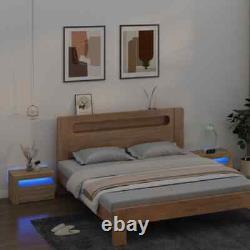 Bedside Cabinet Bedroom LED Lights x 2 Table Nightstand Drawer Wood Storage Unit