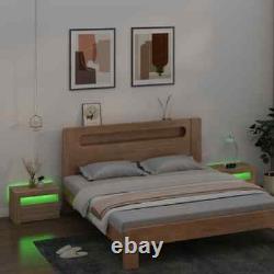 Bedside Cabinet Bedroom LED Lights x 2 Table Nightstand Drawer Wood Storage Unit
