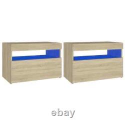 Bedside Cabinet x 2 Floating LED Light Bedroom Table Nightstand Wood Unit Drawer
