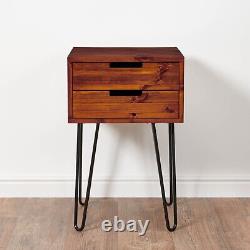 Bedside Table 2 Drawer Office Desk Unit Solid Wood End Table Nightstand Retro
