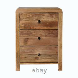 Bedside Table 3 Drawers Solid Mango Wood Nightstand Wooden Storage Bedroom Unit