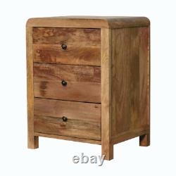 Bedside Table 3 Drawers Solid Mango Wood Nightstand Wooden Storage Bedroom Unit