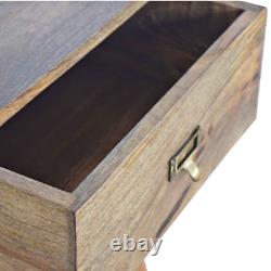 Bedside Table Compact Wooden Side Table Storage 2 Drawers Brass Slot Handles