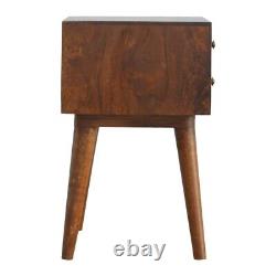 Bedside Table Mid Century Style Side Unit Solid Dark Wood Brass Inlay Yoffie