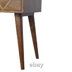 Bedside Table Scandinavian Style Side Unit Solid Dark Wood Brass Inlay Yoffie