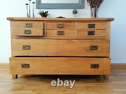 Besp-Oak SOLID OAK Wide Low CHEST OF DRAWERS Lounge, Dining, Bedroom