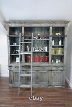 Big Estate Bookcase In A Weathered Oak Finish Large Bookcase With Ladder
