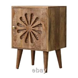 Cane Bedside Table Small Rattan Solid Mango Wood Storage Cabinet Nightstand Unit