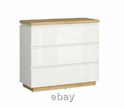 Chest 3 Drawers Bedroom Storage Cabinet Unit Modern White Gloss Oak Effect Erla