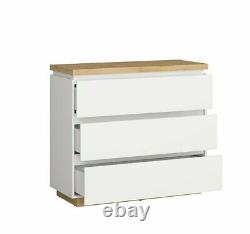 Chest 3 Drawers Bedroom Storage Cabinet Unit Modern White Gloss Oak Effect Erla