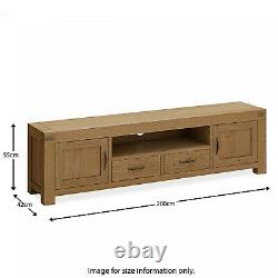 Chunky Oak TV Stand Unit Extra Large 200cm Solid Wood Rustic Cabinet Abbey Grand