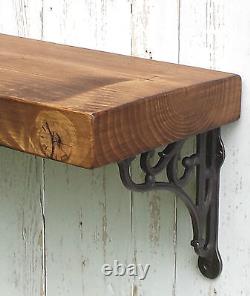 Chunky Solid Wood Rustic Floating Mantel Shelf 8 x1,75'' Wall Brackets 20cm deep