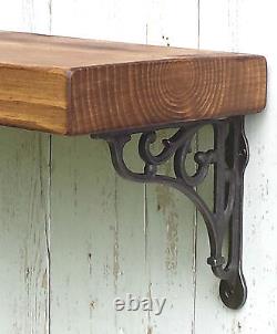 Chunky Solid Wood Rustic Floating Mantel Shelf 8 x1,75'' Wall Brackets 20cm deep