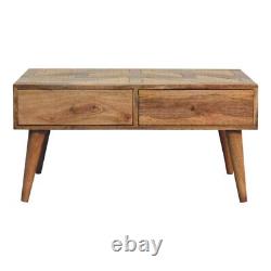 Coffee Table Two Drawers Rattan Design Light Finish Wood Scandi Style Seeley