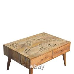 Coffee Table Two Drawers Rattan Design Light Finish Wood Scandi Style Seeley