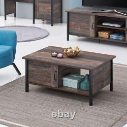 Coffee Table with Drawer and Open Storage Compartment Living Room Rustic Style