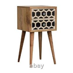 Compact Bedside Table Bone Inlay Scandi Style Cabinet Small Nightstand Gilmore