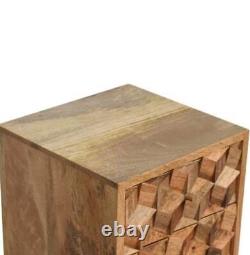 Compact Size Cube Carved 2 Drawer Bedside Cabinet Oak or Chestnut Finish