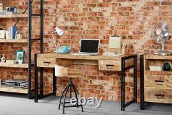 Computer Desk 2 Drawer Home Office Solid Mango Wood Oak Rustic Urban Industrial