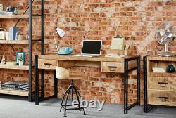 Computer Desk Home Office 2 Drawer Solid Mango Wood Oak Rustic Urban Industrial