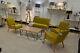 Conservatory Sofa Set 2 Seater + 2 Chairs Wood Arms Yellow Velvet Made To Order