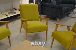 Conservatory Sofa Set 2 Seater + 2 Chairs Wood Arms Yellow Velvet Made to Order