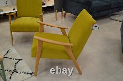 Conservatory Sofa Set 2 Seater + 2 Chairs Wood Arms Yellow Velvet Made to Order