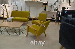 Conservatory Sofa Set 2 Seater + 2 Chairs Wood Arms Yellow Velvet Made to Order