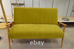 Conservatory Sofa Set 2 Seater + 2 Chairs Wood Arms Yellow Velvet Made to Order