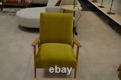 Conservatory Sofa Set 2 Seater + 2 Chairs Wood Arms Yellow Velvet Made to Order