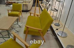 Conservatory Sofa Set 2 Seater + 2 Chairs Wood Arms Yellow Velvet Made to Order