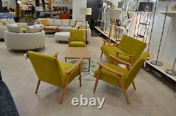 Conservatory Sofa Set 2 Seater + 2 Chairs Wood Arms Yellow Velvet Made to Order